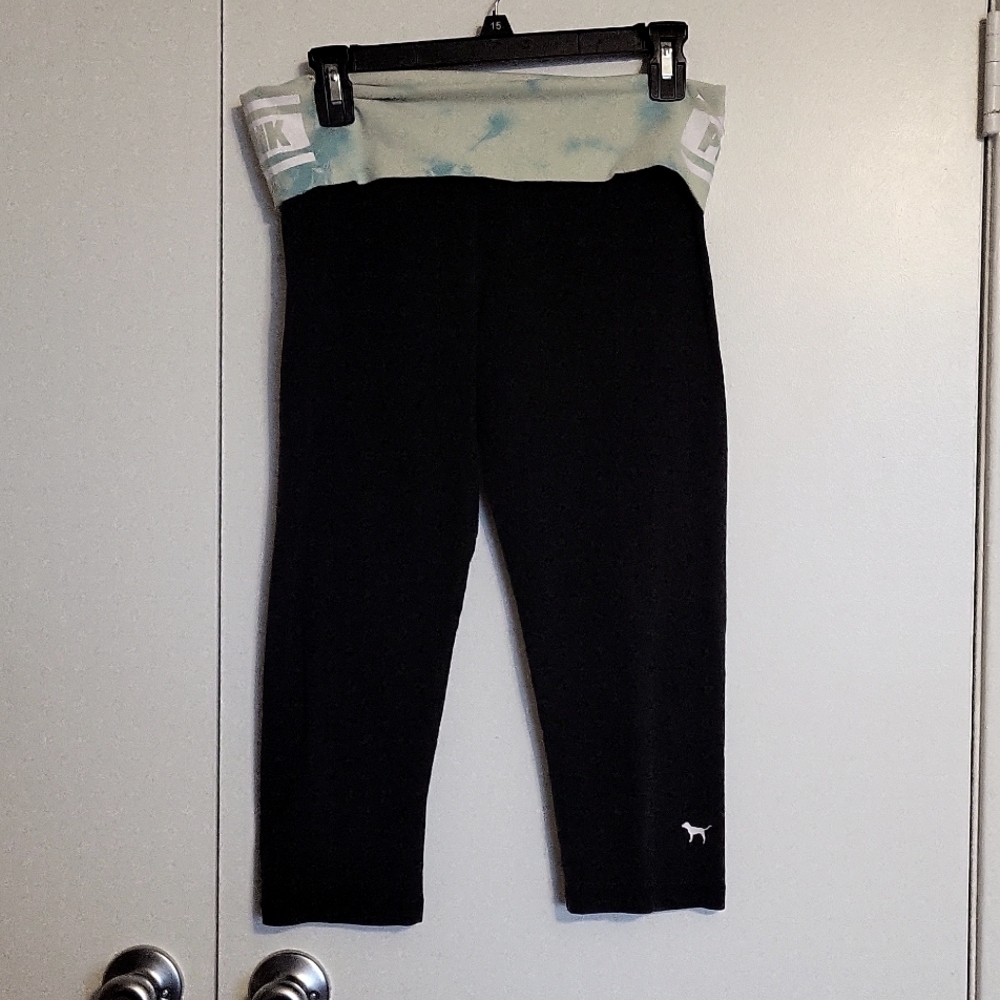 PINK VC CROP YOGA PANTS MED